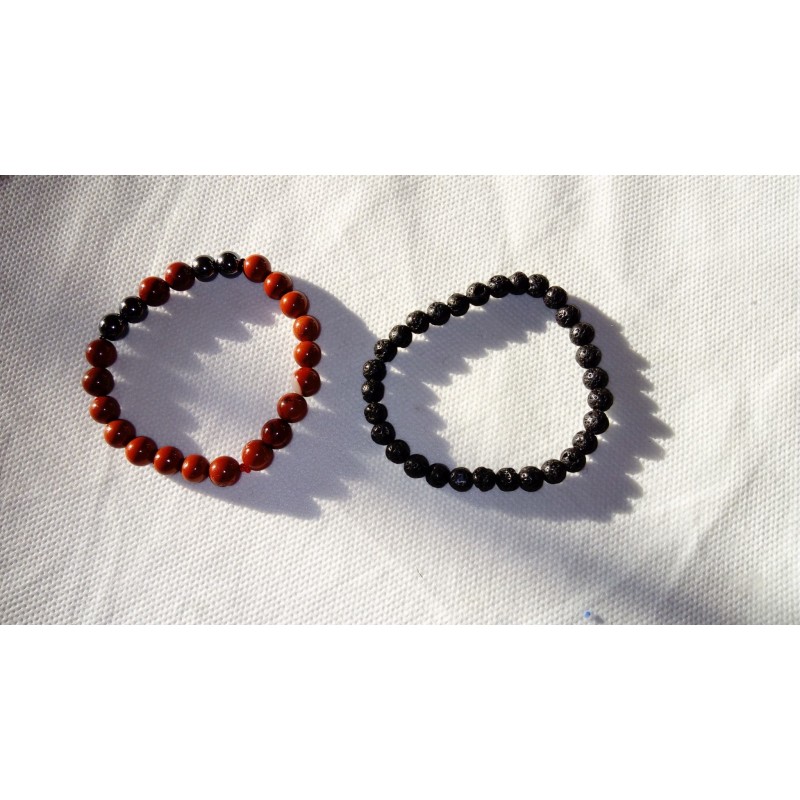 bracelets jaspe rouge et hématite et pierre de lave