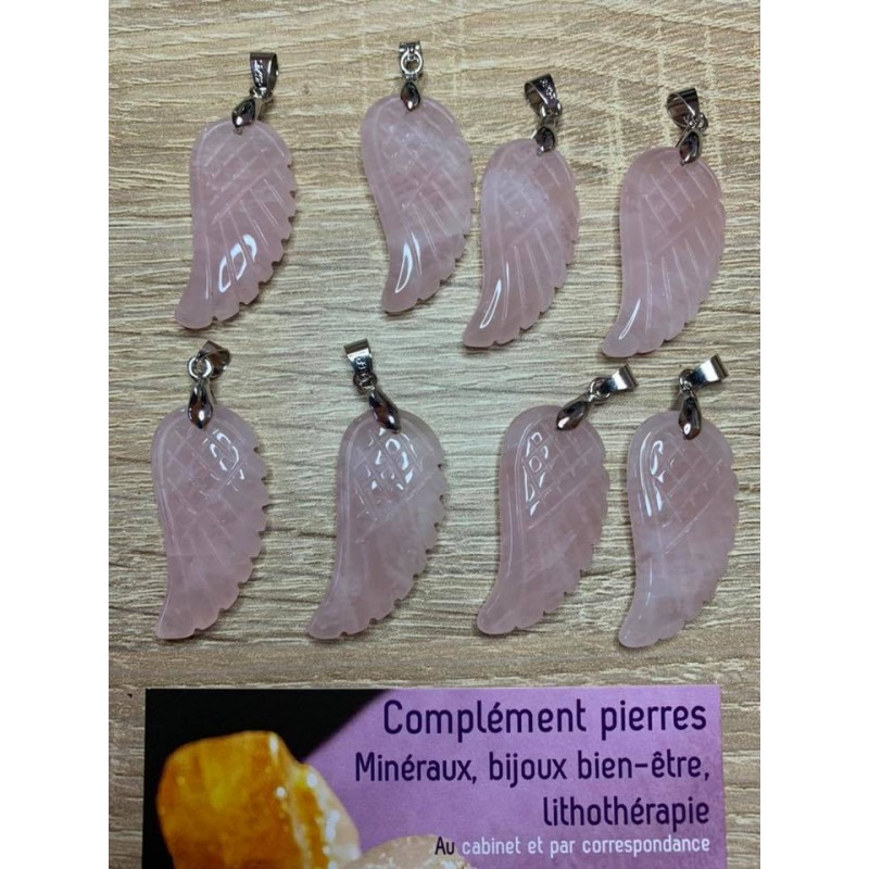 Pendentif quartz rose aile d'ange