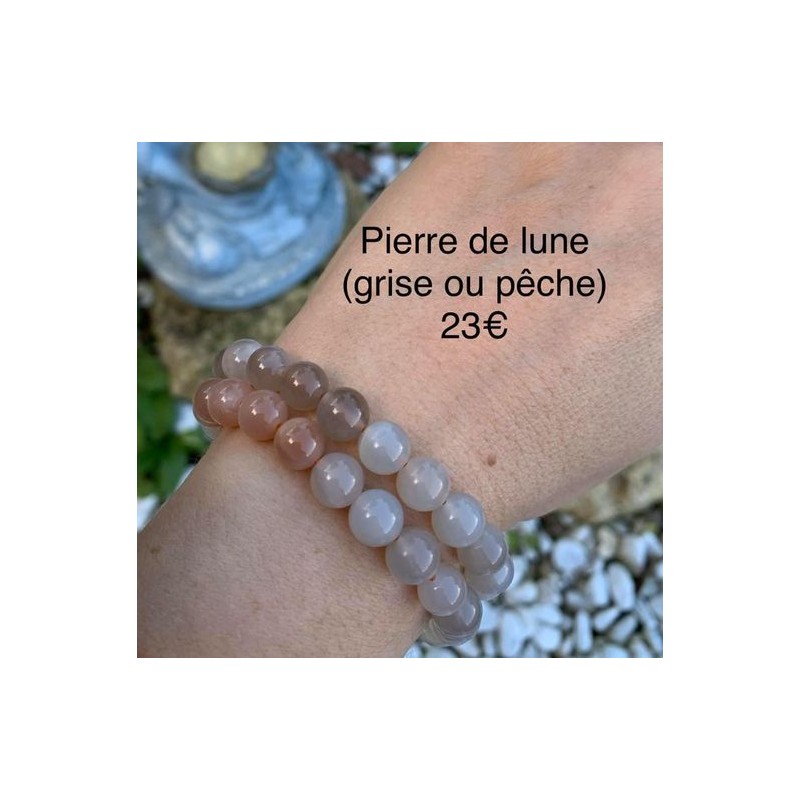 bracelet pierre de lune grise ou pêche
