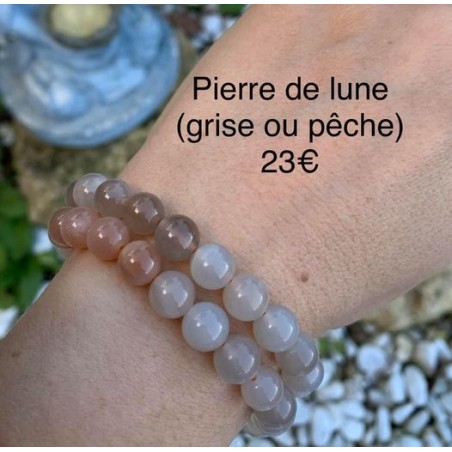 bracelet pierre de lune grise ou pêche