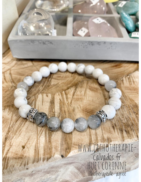 Bracelet mix howlite quartz rutile et spirales