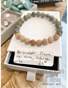 Bracelet labradorite pierre de lune et rondelles laiton