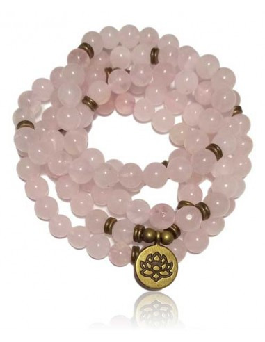 bracelet mala quartz rose 108 perles lotus