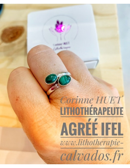 bague réglable Argent DUO et pierres naturelles