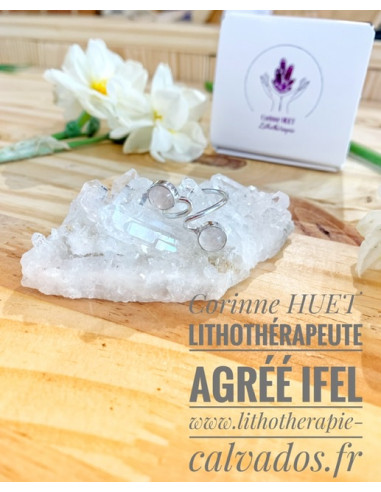 bague réglable Argent quartz rose SPIRALE et...