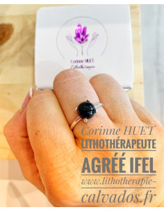bague réglable Argent rond sertie et pierres naturelles lapis-lazuli