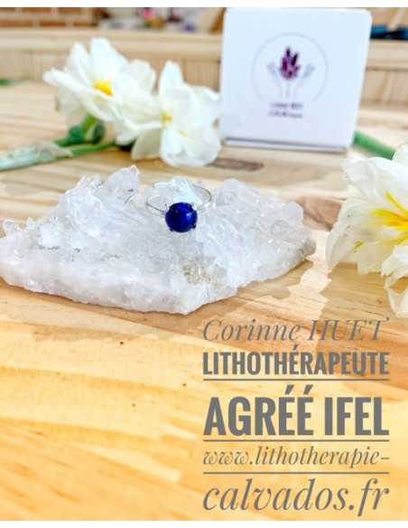 bague réglable Argent rond sertie et pierres naturelles