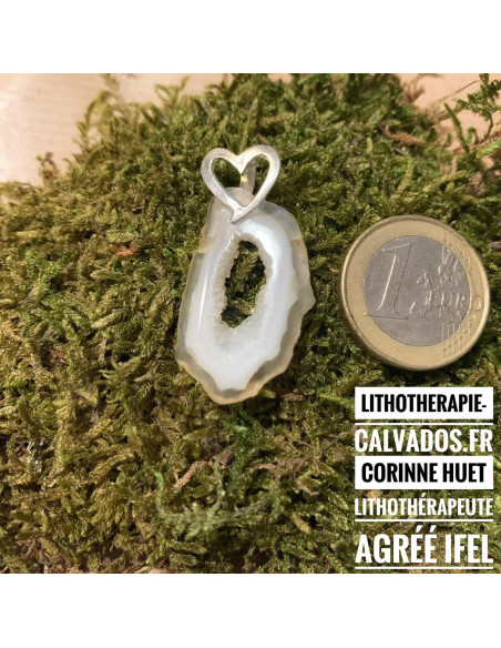 Pendentif agate cristallisé et argent