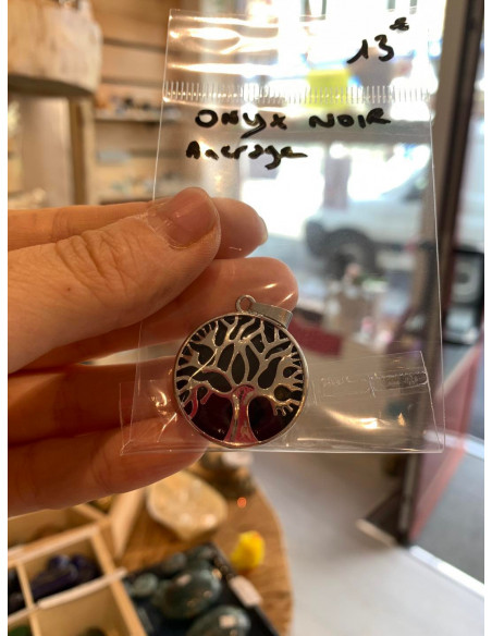 Pendentif arbre de vie et onyx noir