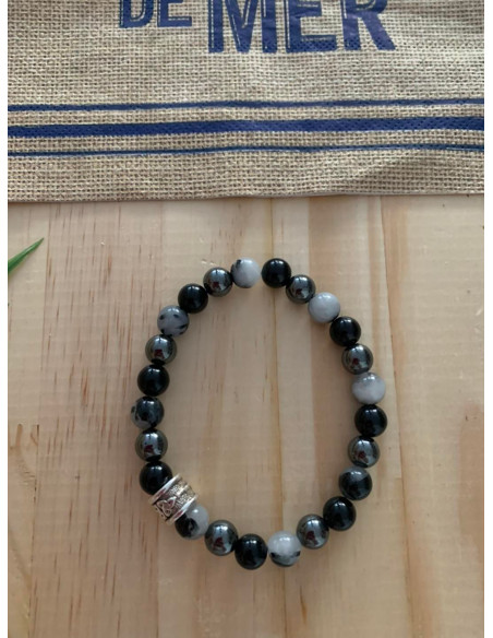 Bracelet homme quartz tourmaline hématite obsidienne noire