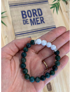 Bracelet agate mousse howlite et strass