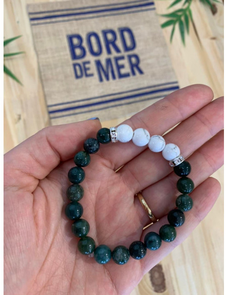 Bracelet agate mousse howlite et strass