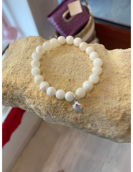 Bracelet nacre et breloque argent coquillage