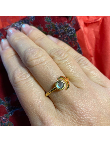 bague réglable plaqué or et pierres naturelles MOON
