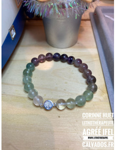 Bracelet fluorite multicolore et arbre de vie argent plein