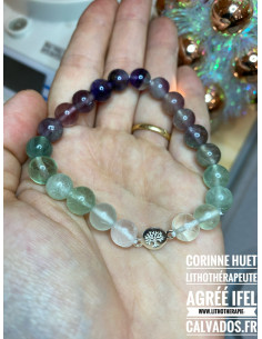 Bracelet fluorite multicolore et arbre de vie argent plein 2