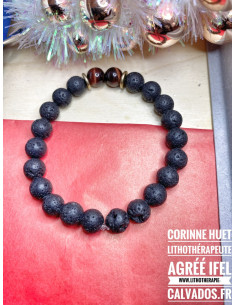 Bracelet mix pierre de lave Oeil de taureau et laiton