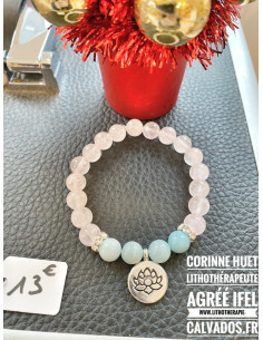 Bracelet Lotus mix quartz rose et Amazonite strass