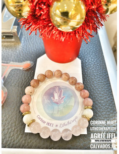 Bracelet quartz rose rhodonite nacre laiton