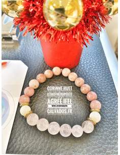 Bracelet quartz rose rhodonite nacre laiton 2