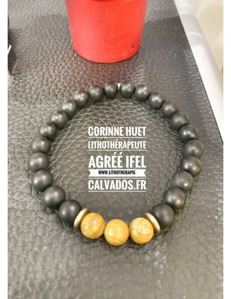 bracelet homme onyx noir mat et jaspe bois