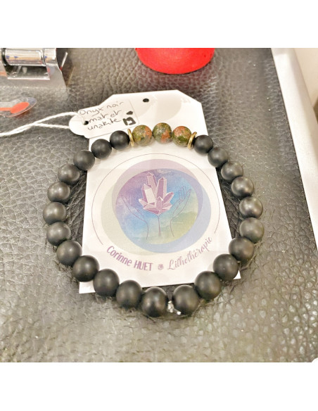 bracelet homme onyx noir mat unakite