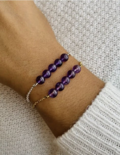 Bracelet 5 pierres naturelles doré malachite améthyste obsidienne noire 2