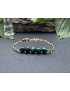 Bracelet 5 pierres naturelles doré malachite améthyste obsidienne noire
