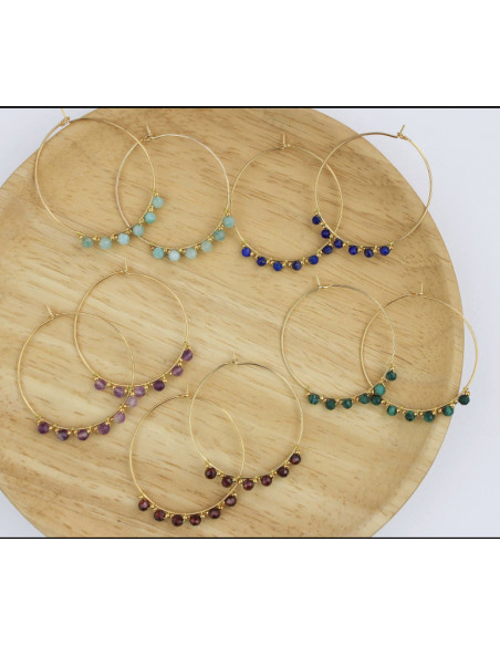 Créoles dorées et pierres naturelles