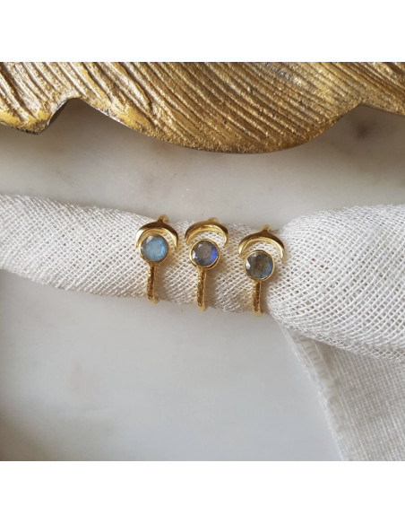 bague réglable plaqué or et pierres naturelles MOON