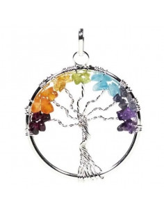 PENDENTIF ARGENT PIERRES 7 CHAKRAS ARBRE DE VIE