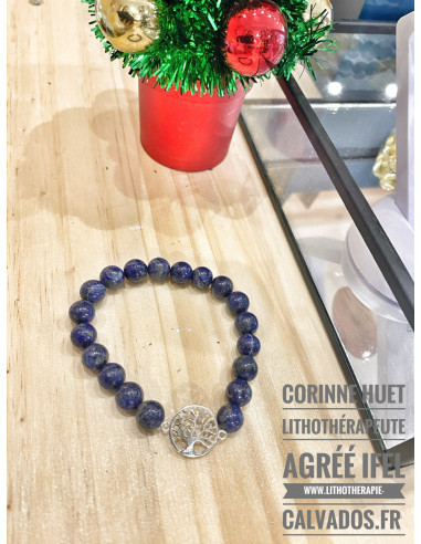 Bracelet lapis-lazuli et arbre de vie argent 925 découpé