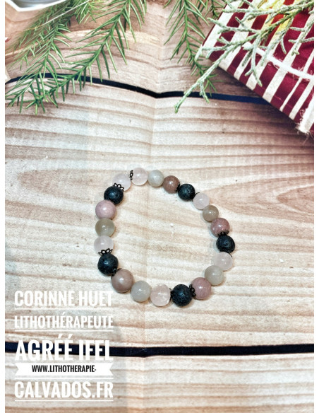 Bracelet Émotions pierre de lave rhodonite quartz rose pierre de lune