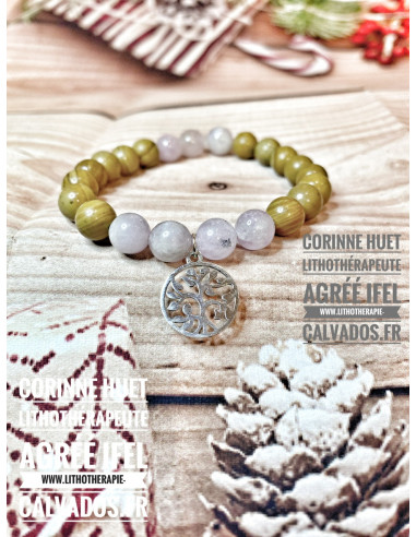 Bracelet Apaisement jaspe bois et kunzite