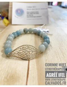 Bracelet pierres naturelles feuille dorée filigrane