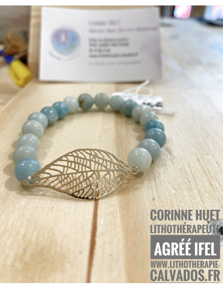 Bracelet pierres naturelles feuille dorée filigrane