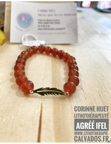 Bracelet pierres naturelles plume dorée filigrane