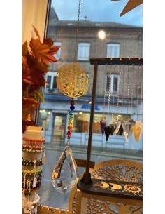 Suspension cristal fleur de vie dorée
