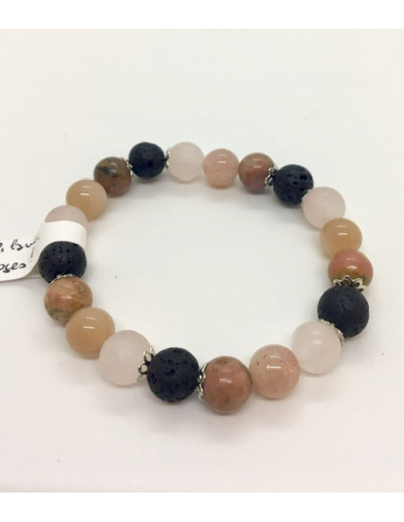 Bracelet Émotions pierre de lave rhodonite quartz rose pierre de lune