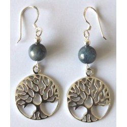 Boucles d'oreilles cyanite argent et arbre de vie