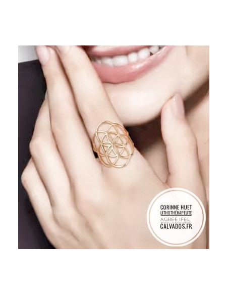 bague acier inoxydable doré fleur de vie