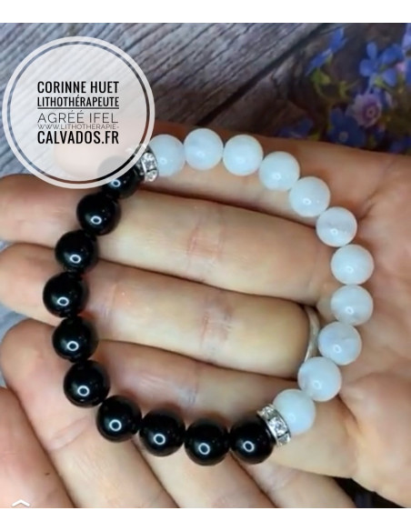 copy of Bracelet homme mix onyx noir mat et jaspe dalmatien perles plaqué or