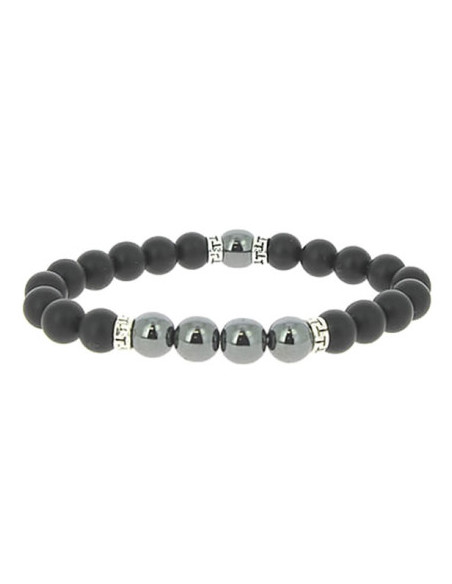 copy of Bracelet homme mix onyx noir mat et jaspe dalmatien perles plaqué or
