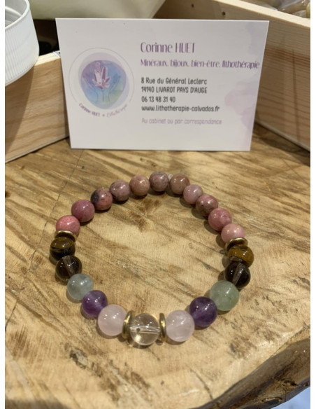 bracelet oeil tigre quartz fumé amethyste quartz rose quartz et rhodonite